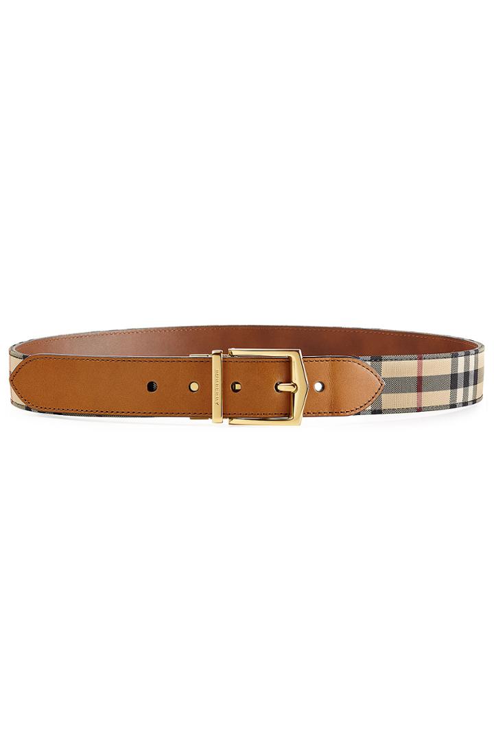 Burberry Shoes & Accessories Burberry Shoes & Accessories Leather Belt With Checked Fabric - Brown