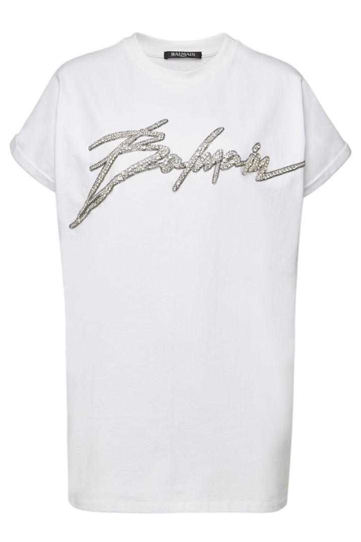 Balmain Balmain Cotton T-shirt With Crystal Embellishment