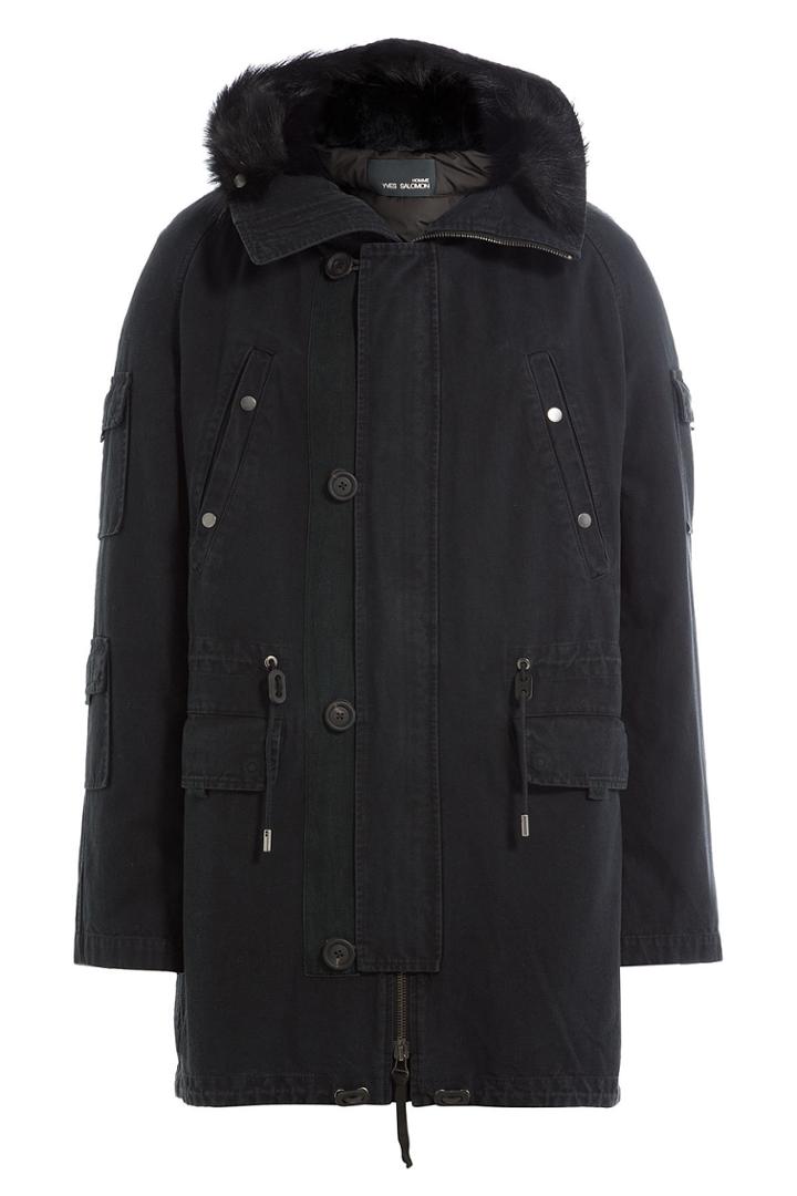 Yves Salomon Yves Salomon Cotton Parka With Fur Trimmed Hood - Black