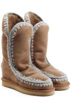 Mou Mou Eskimo Wedge Tall Sheepskin Boots - Brown