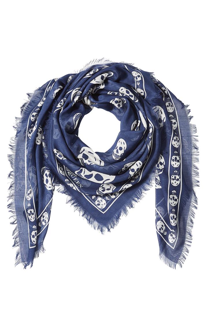 Alexander Mcqueen Alexander Mcqueen Printed Scarf With Silk - Blue