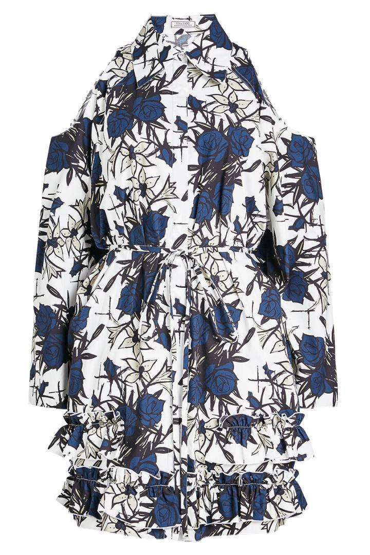 Nina Ricci Nina Ricci Printed Cotton Cold Shoulder Dress