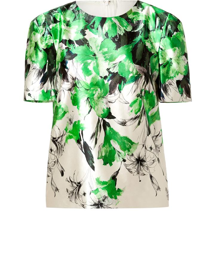 Prabal Gurung Silk-cotton Sculpted Shoulder Top In Green/white