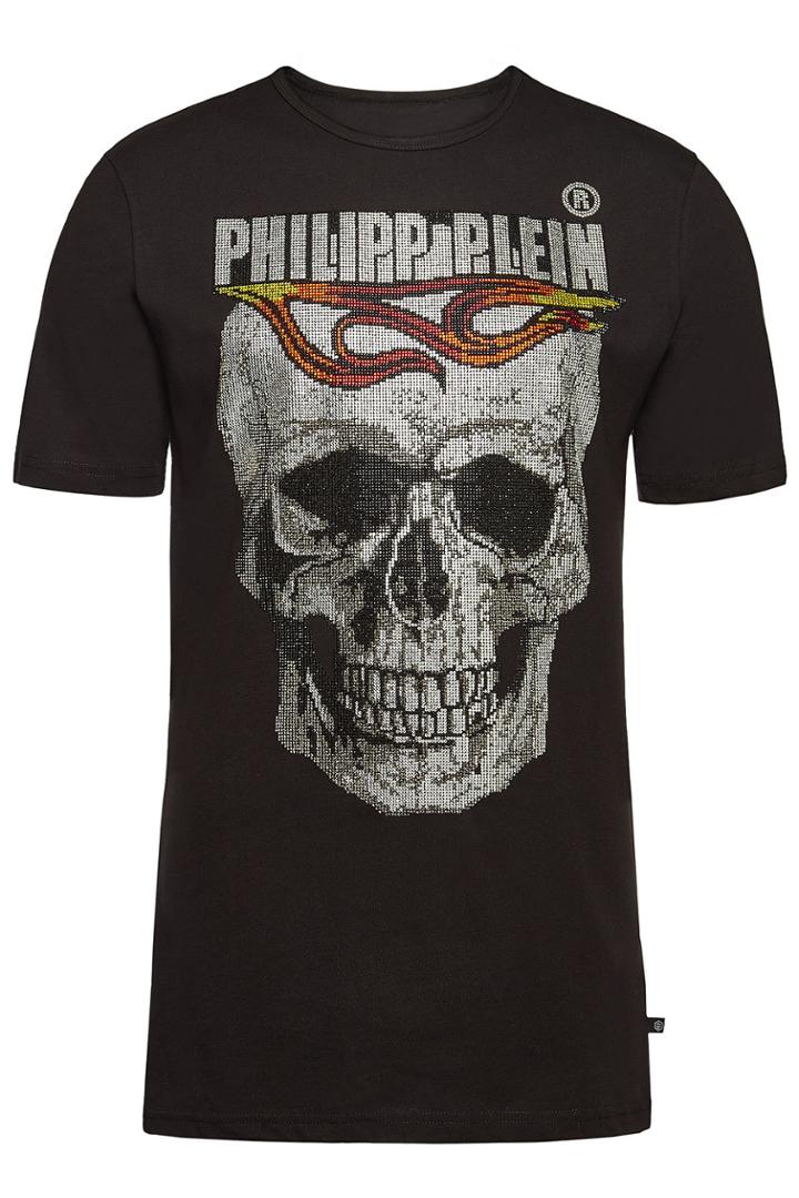 Philipp Plein Philipp Plein Flame Printed Cotton Tee With Crystals