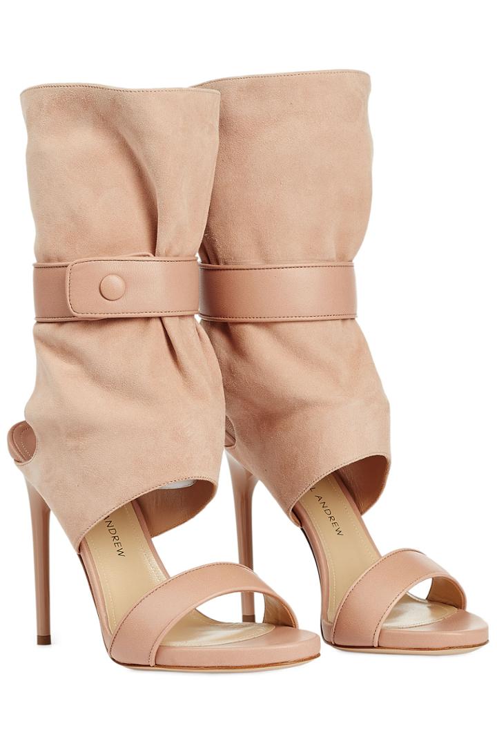 Paul Andrew Paul Andrew Leather And Suede Open-toe Boots - Rose