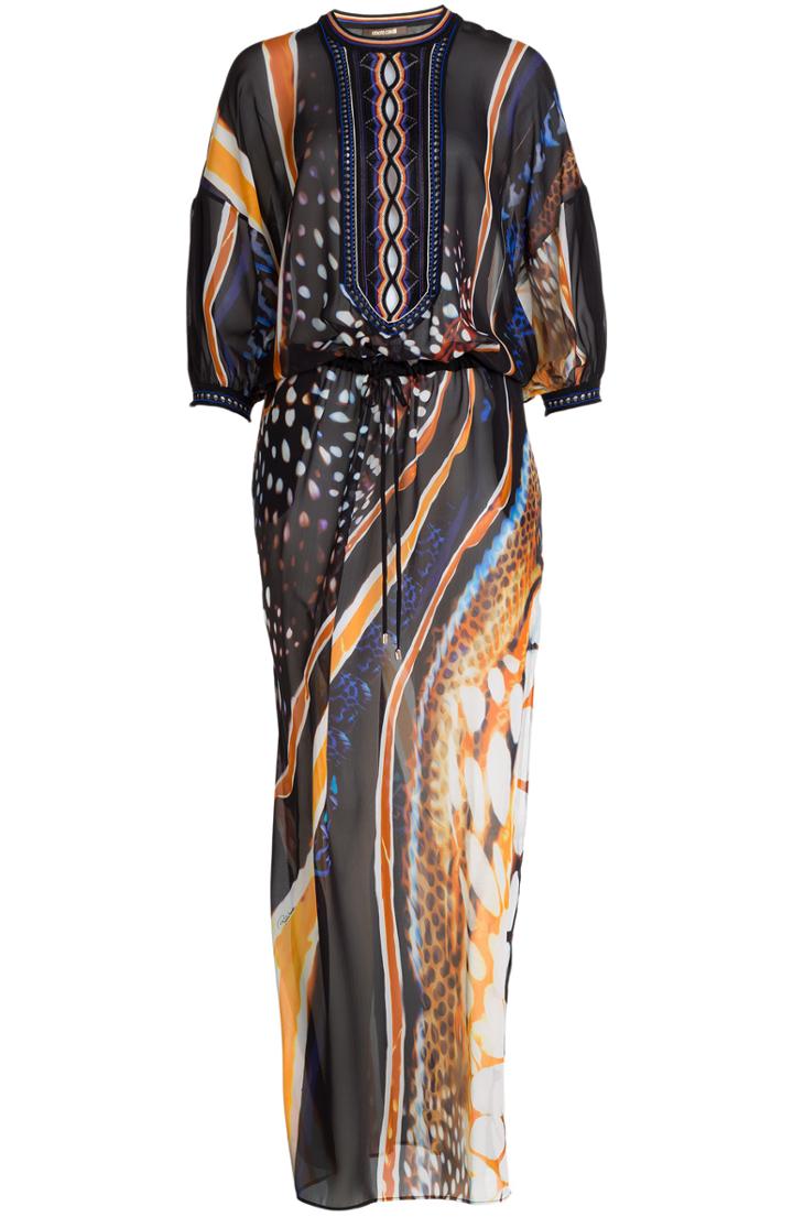 Roberto Cavalli Printed Silk Caftan With Stretch-knit Detail
