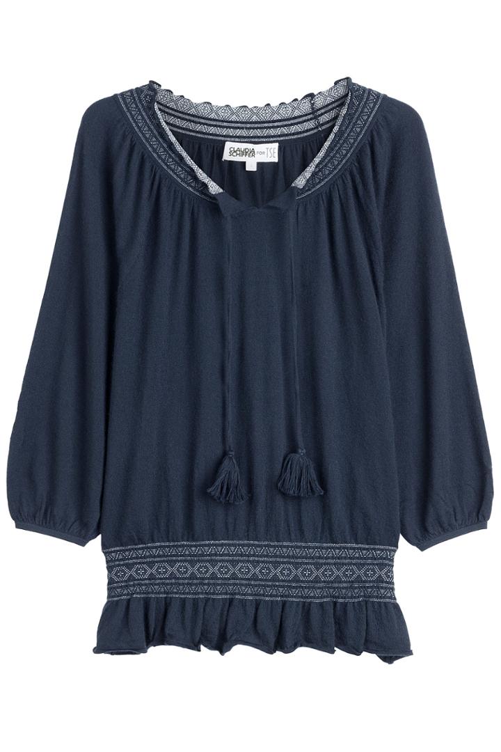 Claudia Schiffer For Tse Claudia Schiffer For Tse Cashmere Knit Peasant Top - Blue