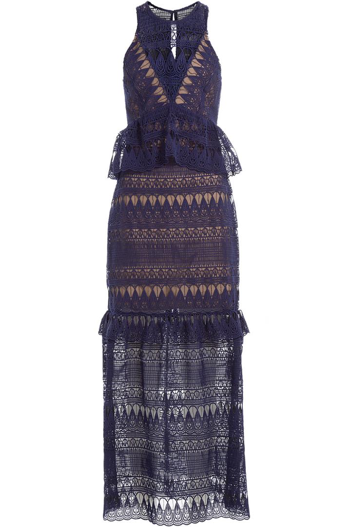 Self-portrait Self-portrait Teardrop Guipure Panelled Maxi Dress - Blue