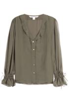 Diane Von Furstenberg Diane Von Furstenberg Kirsty Silk Blouse With Gathered Cuffs - Green