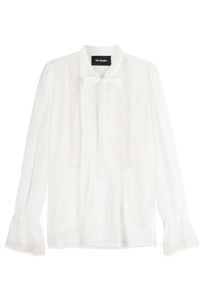 The Kooples The Kooples Blouse With Lace, Pleats And Self-tie Bow - White