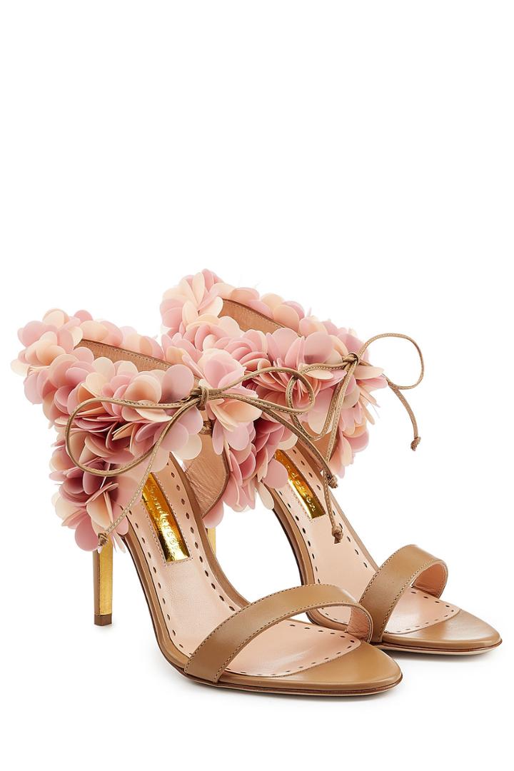 Rupert Sanderson Rupert Sanderson Petal Embellished Leather Sandals - Beige