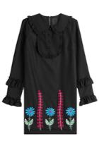 Anna Sui Anna Sui Embroidered Dress With Wool - Black