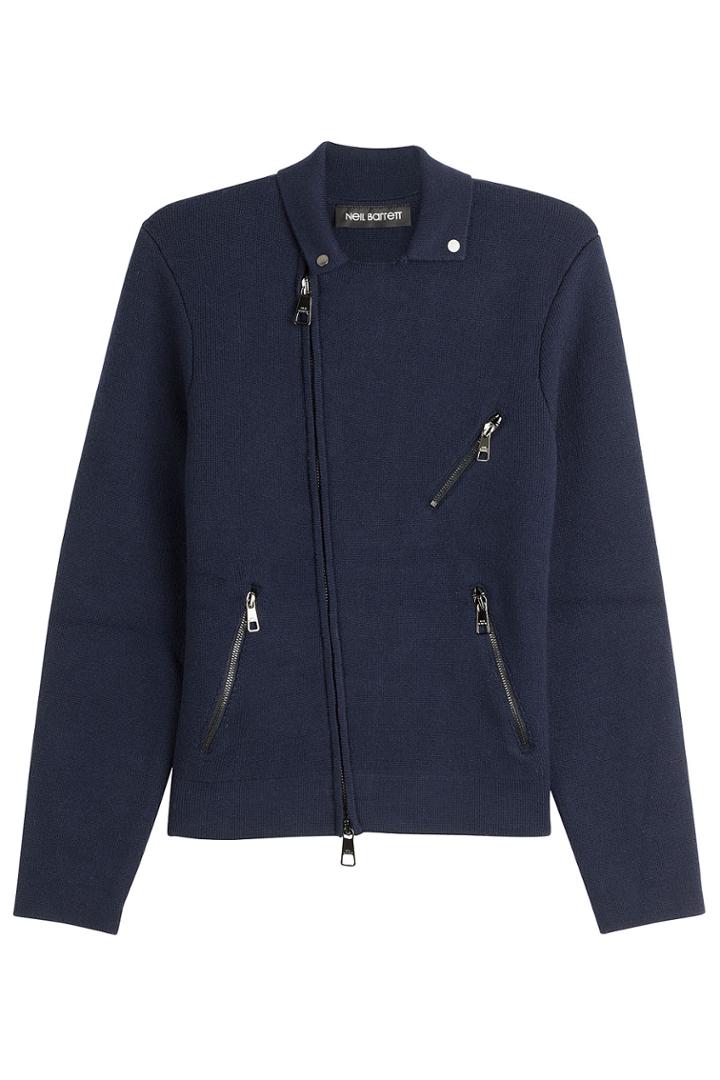 Neil Barrett Neil Barrett Asymmetric Zipped Wool Jacket - Blue