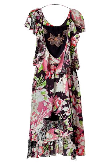 Vanessa Bruno Black Floral Printed Asymmetric Silk Wrap Dress