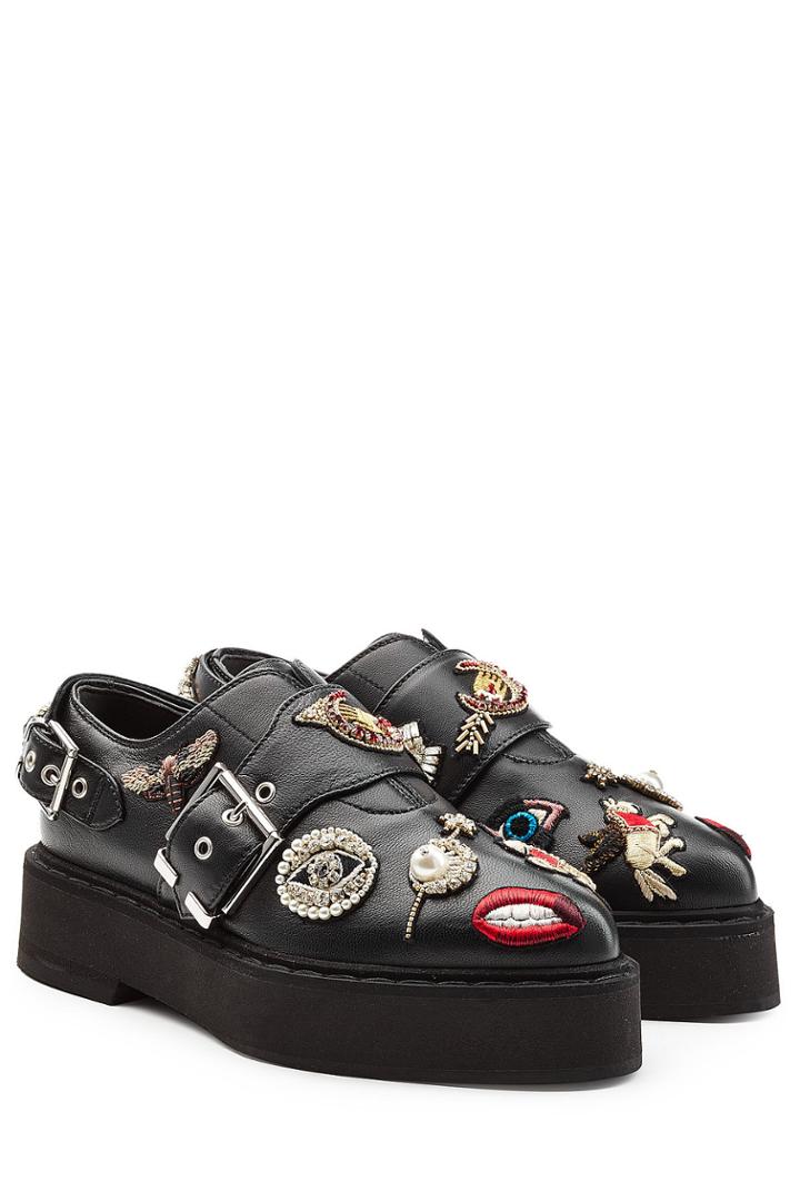 Alexander Mcqueen Alexander Mcqueen Embellished Leather Monk Shoes