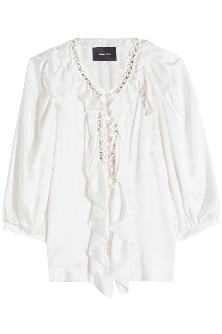 Simone Rocha Simone Rocha Beaded Ruffle Front Silk Blouse