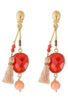 Gas Bijoux Gas Bijoux Serti Pondichery Small Gold Plated Earrings With Cornelian - Red