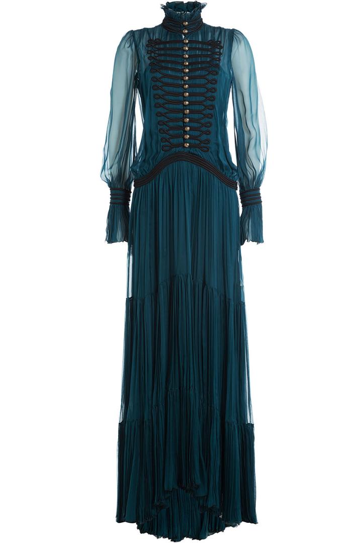 Roberto Cavalli Roberto Cavalli High Collar Silk Evening Gown