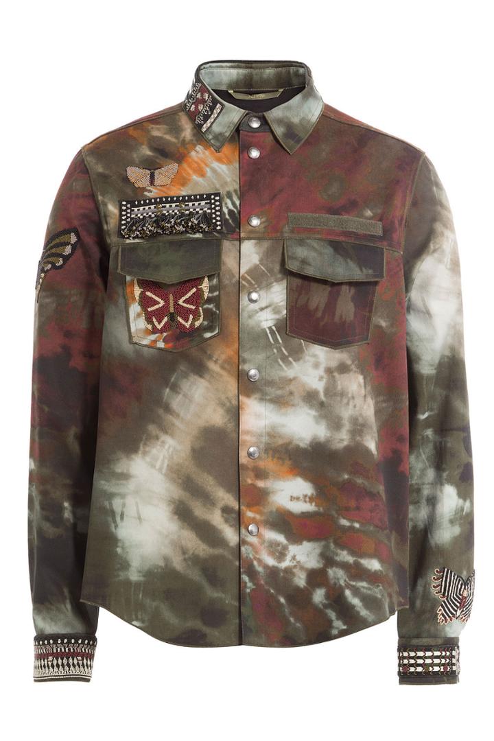 Valentino Valentino Printed Cotton Shirt With Bead Embellishment - Brown