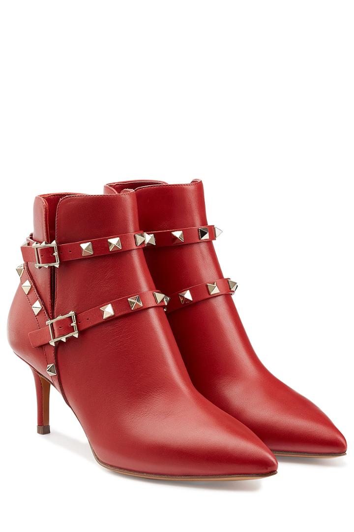 Valentino Valentino Rockstud Leather Ankle Boots - Red
