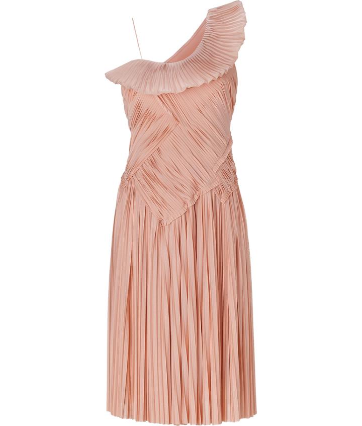 Donna Karan Blush One Shoulder Pleated Dress
