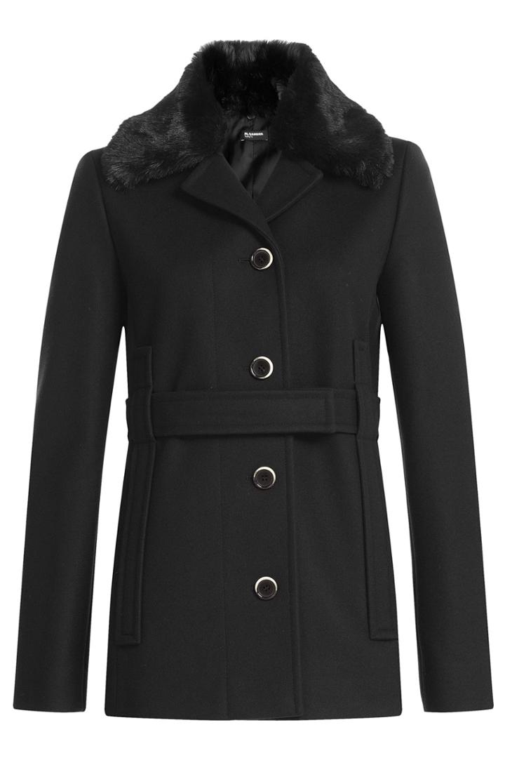 Jil Sander Navy Jil Sander Navy Virgin Wool Jacket With Fur Collar - Black