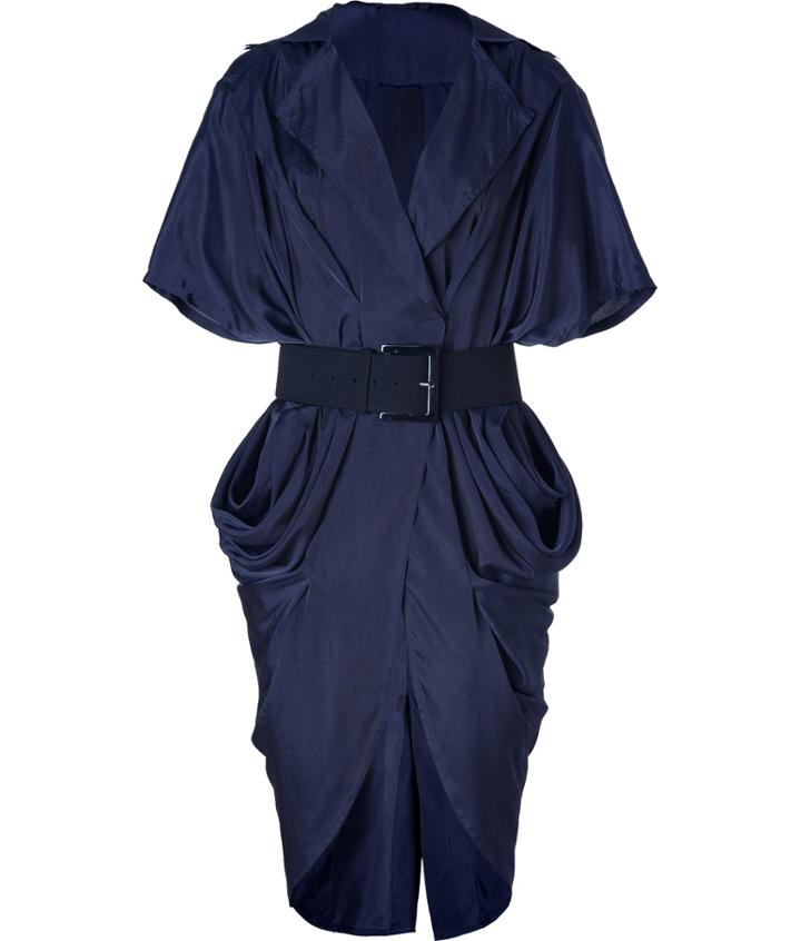 Donna Karan Ink Blue Belted Cocoon Dress