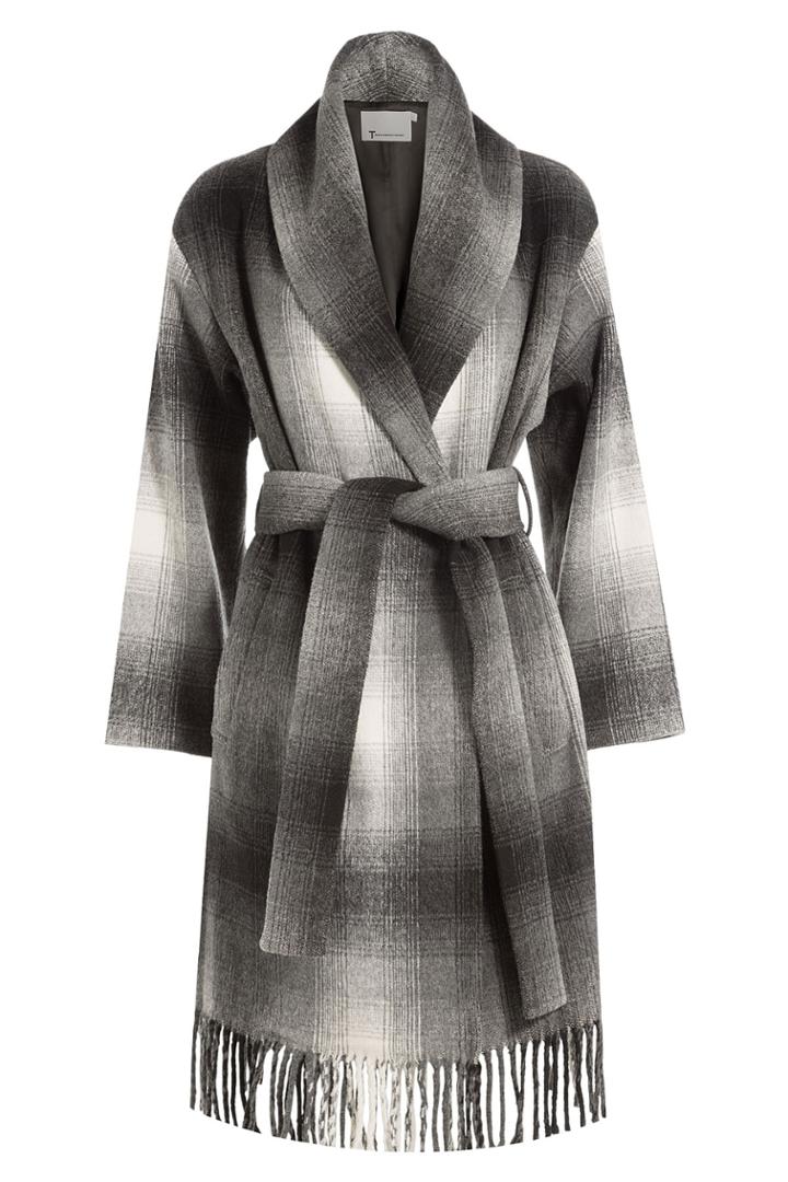 T By Alexander Wang T By Alexander Wang Printed Coat With Fringed Trim - Grey