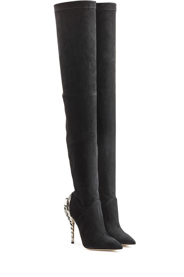 Paul Andrew Paul Andrew Suede Over The Knee Boots With Chrysler Heel