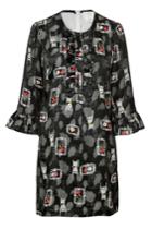 Anna Sui Anna Sui Ruffle Front Printed Silk Dress