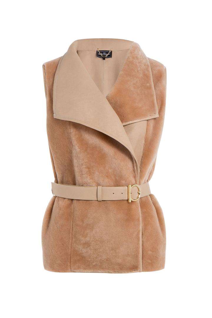 Salvatore Ferragamo Salvatore Ferragamo Lambskin And Shearling Vest - Beige