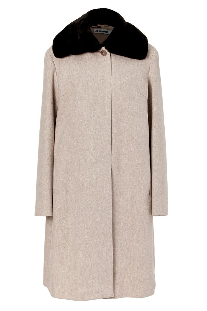 Jil Sander Jil Sander Oatmeal Heather Wool Coat With Removable Fur Collar - Beige