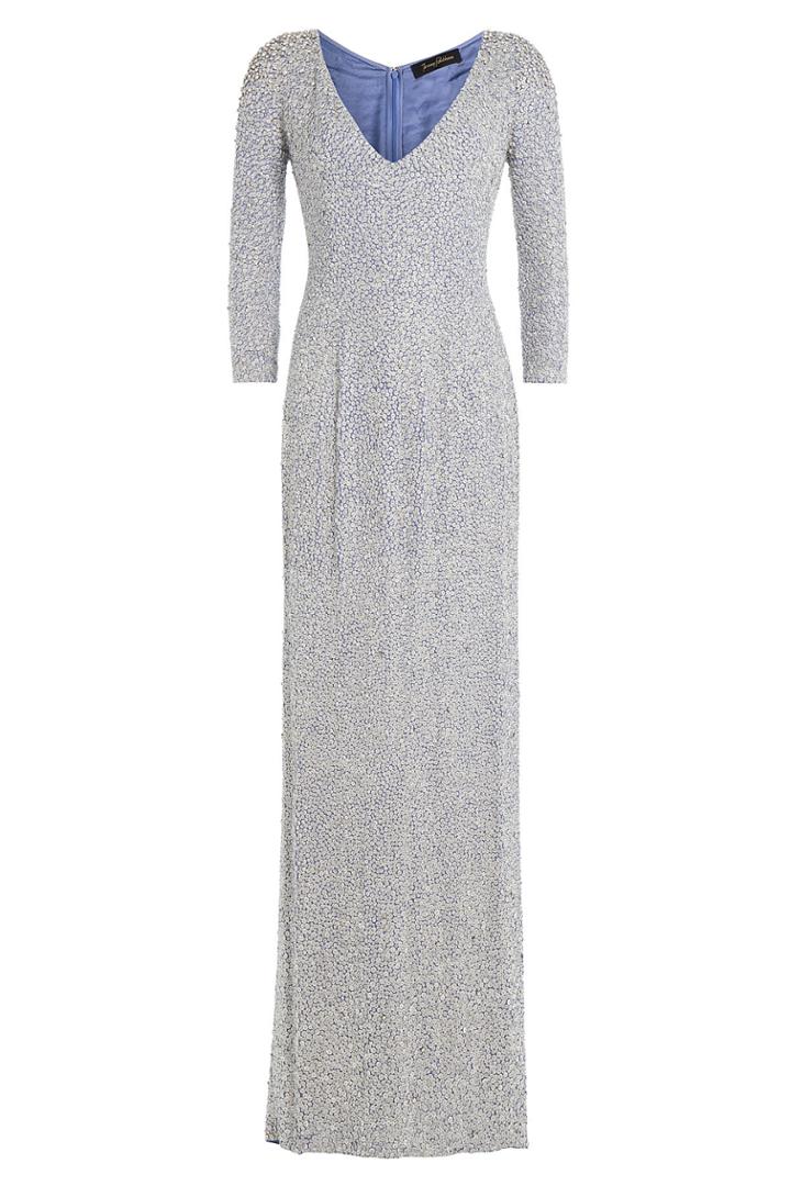 Jenny Packham Jenny Packham Embellished Silk Floor Length Gown - Blue