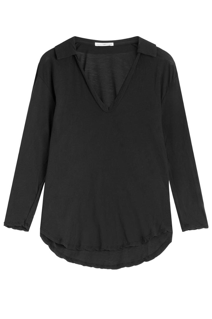James Perse James Perse Curved Hem Cotton Polo - Black
