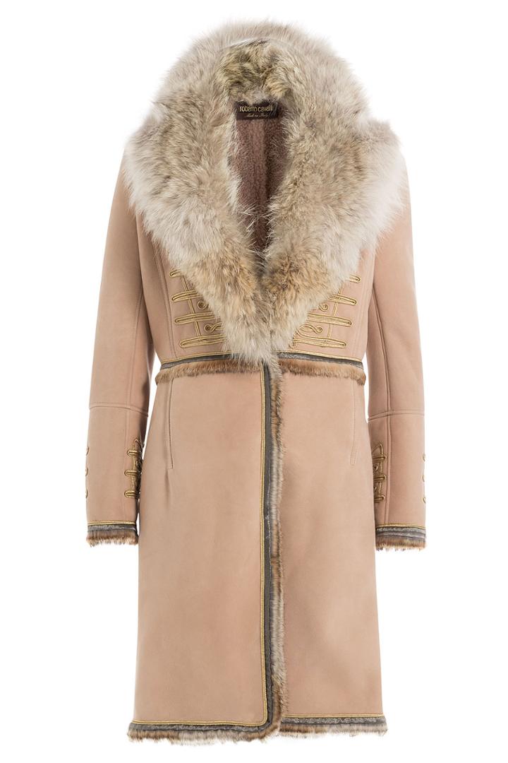 Roberto Cavalli Roberto Cavalli Lambskin Coat With Fur Collar - Brown