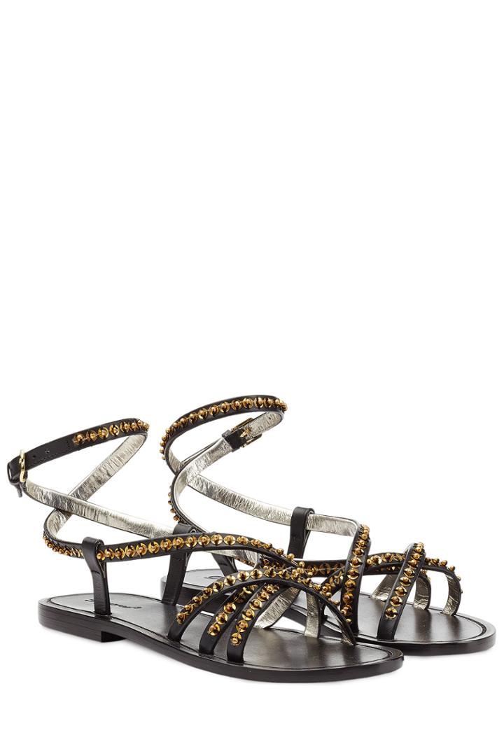 Dsquared2 Dsquared2 Embellished Leather Sandals - Black