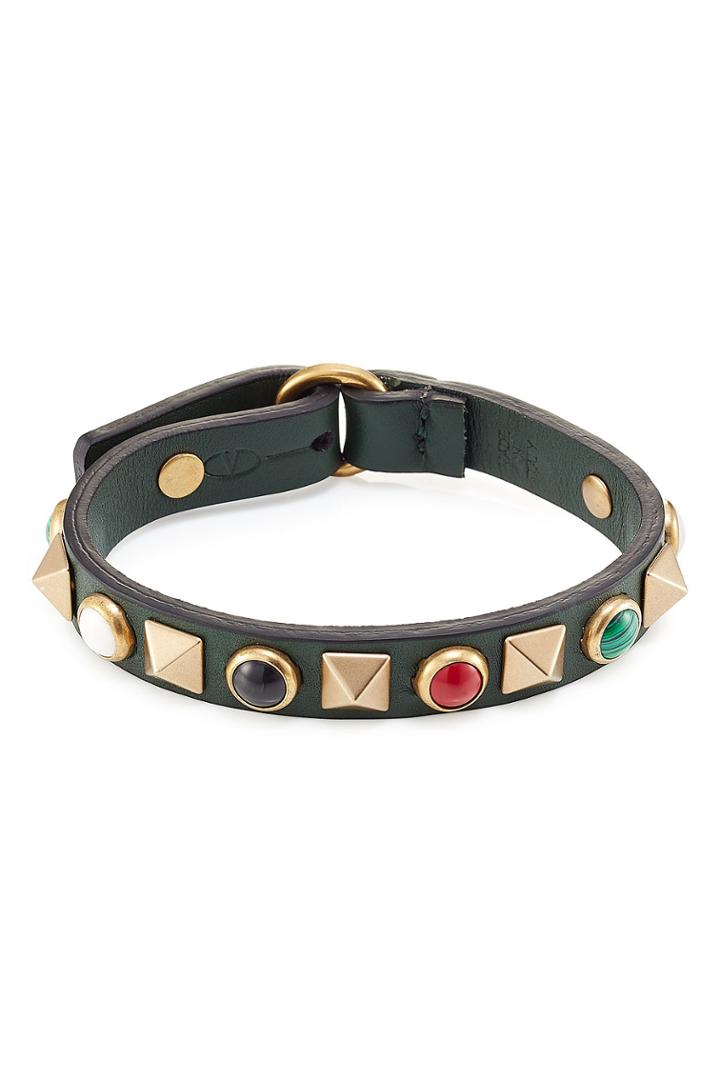 Valentino Valentino Small Rolling Rockstud Leather Bracelet - Green
