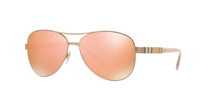 Burberry Gold Matte Aviator Sunglasses - Be3080