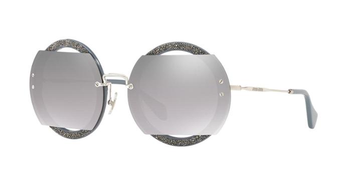 Miu Miu Mu 06ss 63 Grey Round Sunglasses
