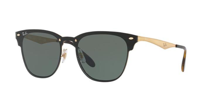 Ray-ban Blaze Clubmaster Flat Lens Gold Wrap Sunglasses - Rb3576n