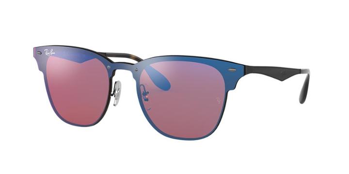 Ray-ban Blaze Clubmaster Flat Lens Black Square Sunglasses - Rb3576n