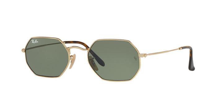 Ray-ban 53 Octagonal Flat Lens Gold Square Sunglasses - Rb3556n