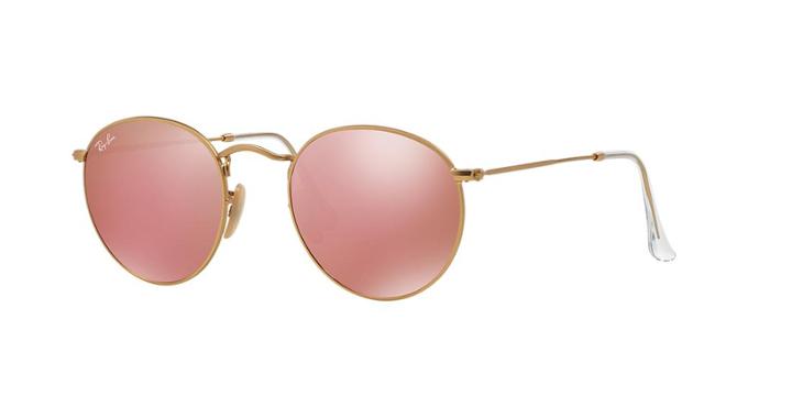 Ray-ban 53 Round Metal Gold Matte Wrap Sunglasses - Rb3447