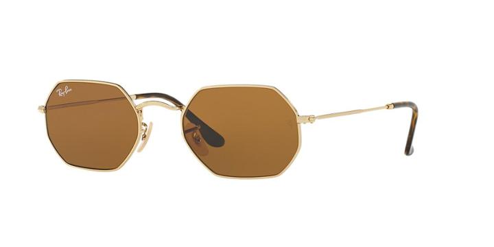 Ray-ban Octagonal Flat Lens Gold Square Sunglasses - Rb3556n