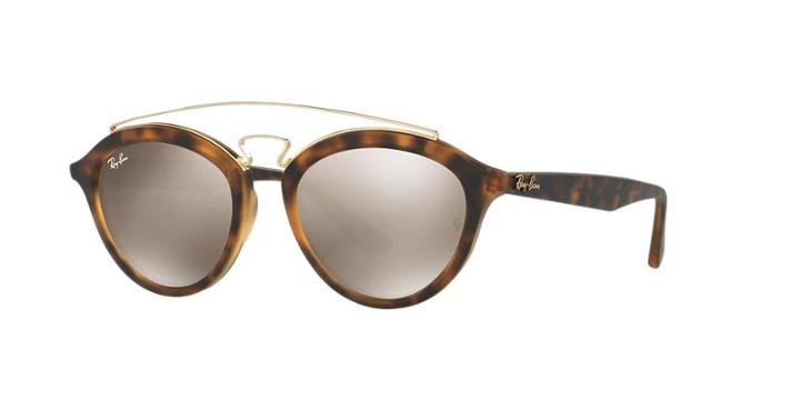 Ray-ban 53 Tortoise Matte Round Sunglasses - Rb4257