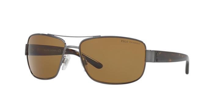 Polo Ralph Lauren 64 Gunmetal Rectangle Sunglasses - Ph3087