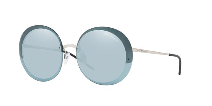 Emporio Armani 61 Silver Matte Round Sunglasses - Ea2044