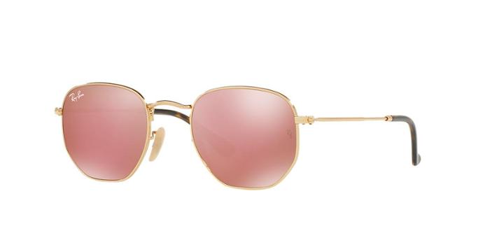 Ray-ban 54 Hexagonal Flat Lens Gold Square Sunglasses - Rb3548n