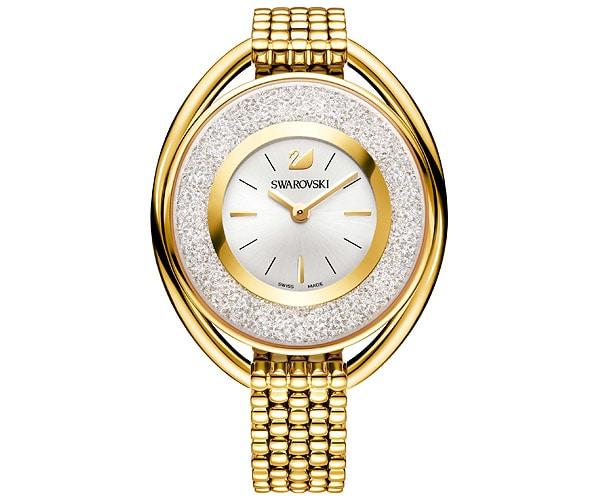 Swarovski Swarovski Crystalline Oval Watch, Metal Bracelet, White, Gold Tone White Gold-plated