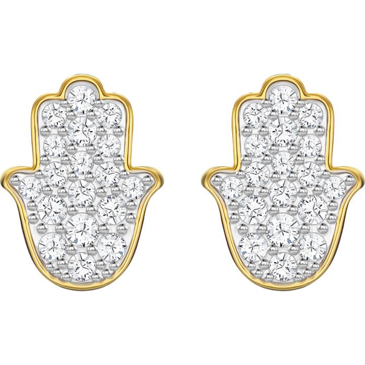 Swarovski Hamsa Hand Pierced Earrings, White, Gold Plating